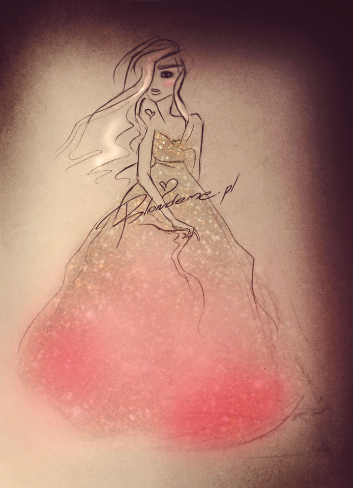 Suknia rozowa rysunek moda princessa empire